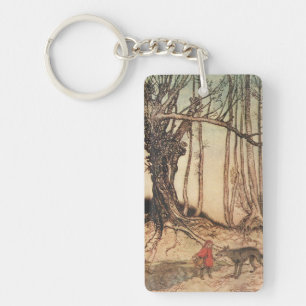 antique Arthur Rackham Roodkapje & Wolf Print Sleutelhanger