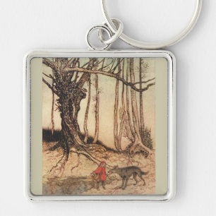 antique Arthur Rackham Roodkapje & Wolf Print Sleutelhanger