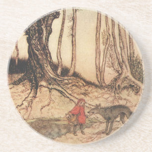 antique Arthur Rackham Roodkapje & Wolf Print Zandsteen Onderzetter