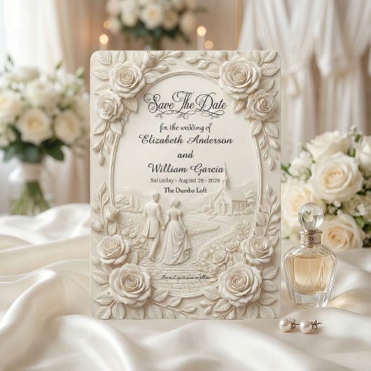 Antique Baroque Ivory Scenic Vignette  Save The Date