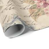 Antique Blue and Pink Hydrangea Ephemera Script  Cadeaupapier (Rol Hoek)