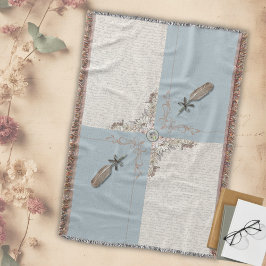 Antique Blue Classic Manuscript Woven Fringe Deken