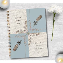 Antique Blue Floral and Quill Reflection Journal Notitieboek