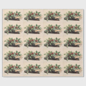 ANTIQUE BOEKEN EN HULSTBES Kerstpatroon Cadeaupapier (Vlak)