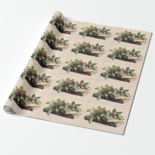 ANTIQUE BOEKEN EN HULSTBES Kerstpatroon Cadeaupapier