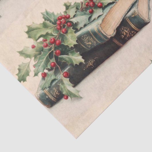 ANTIQUE BOOKS AND HOLLYBERRIES  Christmas Pattern Tissuepapier (Detail)