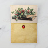ANTIQUE BOOKS WITH HOLLYBERRIES Vintage Christmas Feestdagen Kaart (Binnen)