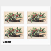 ANTIQUE BOOKS WITH HOLLYBERRIES Vintage Christmas Rechthoekige Sticker (Vel)