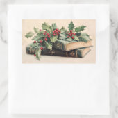 ANTIQUE BOOKS WITH HOLLYBERRIES Vintage Christmas Rechthoekige Sticker (Tas)