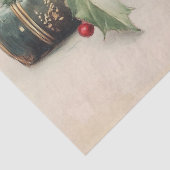 ANTIQUE BOOKS WITH HOLLYBERRIES Vintage Christmas Tissuepapier (Detail)