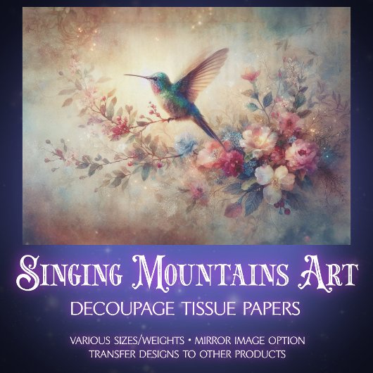 Antique Botanical Hummingbird Art Decoupage Tissuepapier