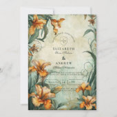 Antique Botanical Lily Wedding Kaart (Voorkant)