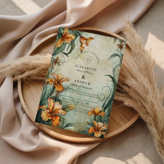 Antique Botanical Lily Wedding Kaart
