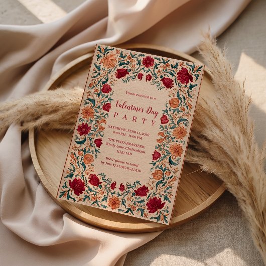 Antique Botanical Valentine Party Kaart