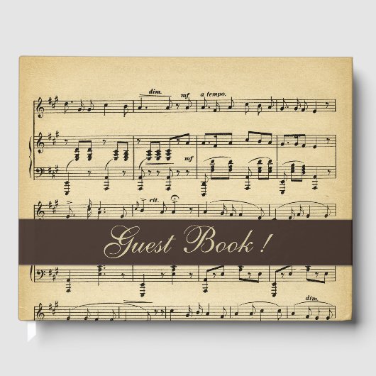 Antique Bruine Muziek Zie Bijgewerkt Gastenboek (Voorkant)