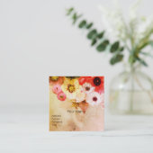 ANTIQUE BRUINE RODE WITTE ROZEN EN ANEMONE BLOEMEN VIERKANTE VISITEKAARTJE (Staand voorkant)