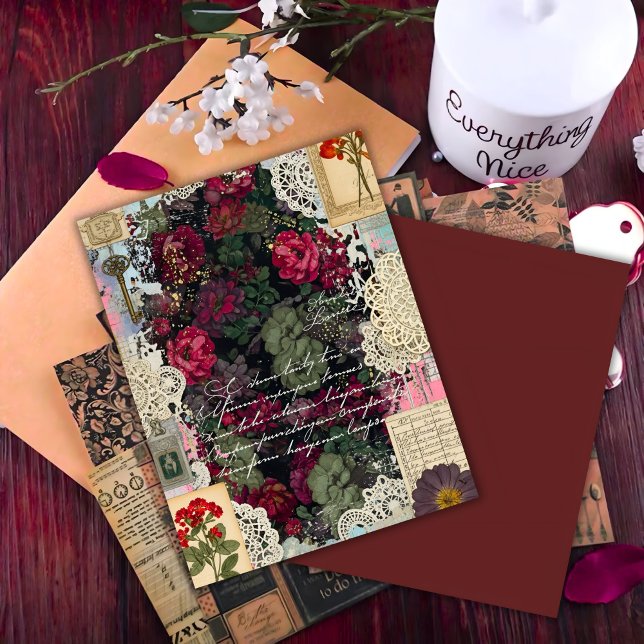 Antique Burgundy Botanica Collage Scrapbook Paper (Creator heeft geüpload)