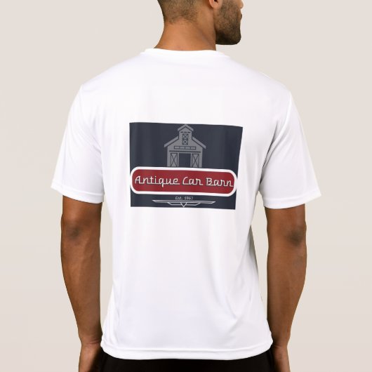 Antique Car Barn - Dry Fit White T-shirt (Achterkant)