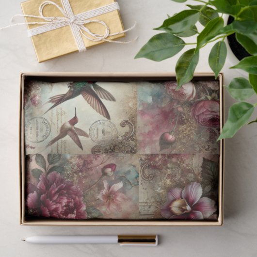 Antique Charm Hummingbirds and Flowers Decoupage Tissuepapier (Geschenk)
