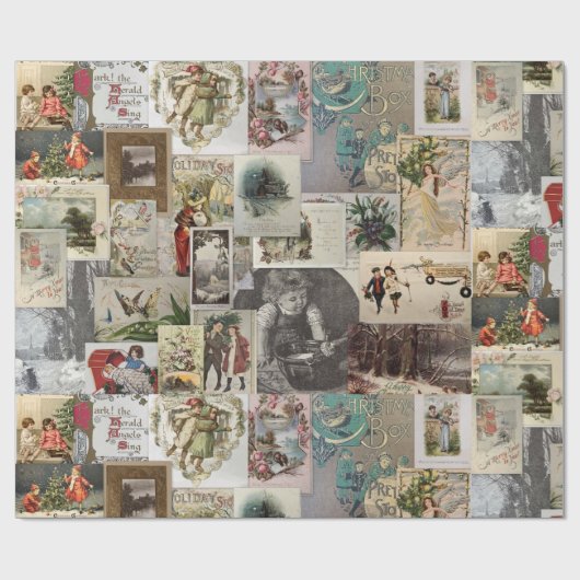 Antique Christmas Ephemera Collage Decoupage Cadeaupapier (Vlak)
