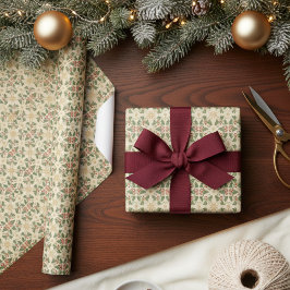 Antique Christmas Holly Vines Vintage Texture Cadeaupapier