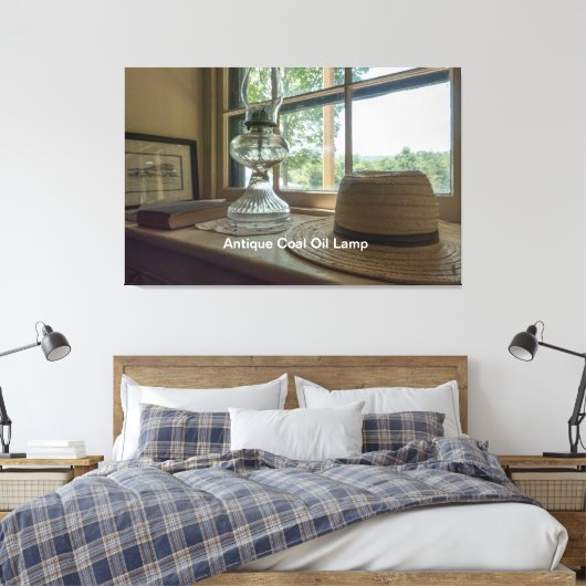 Antique Coal Oil Lamp and Straw Hat Canvas Afdruk (Insitu (Slaapkamer))