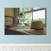 Antique Coal Oil Lamp and Straw Hat Canvas Afdruk (Insitu (Houten vloer))