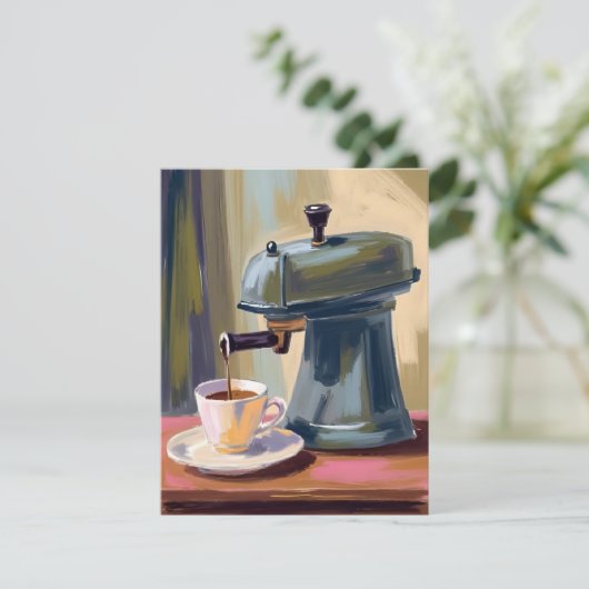 Antique Coffee Machine Latte Watercolor Card (Staand voorkant)