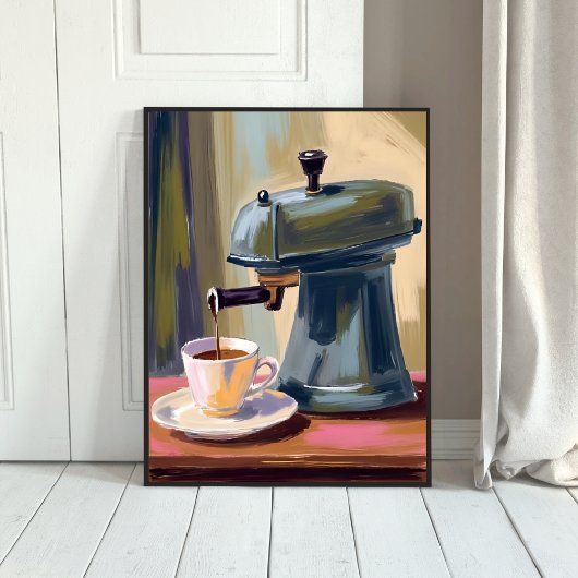 Antique Coffee Machine Latte Watercolor Poster