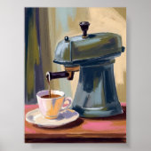 Antique Coffee Machine Latte Watercolor Poster (Voorkant)
