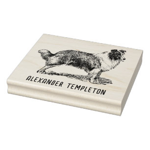 Antique Collie Hond Tekening Naam Rubberstempel