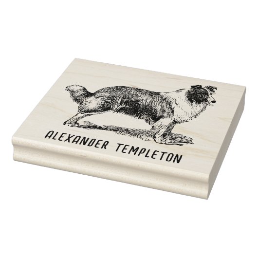 Antique Collie Hond Tekening Naam Rubberstempel (Stempel)