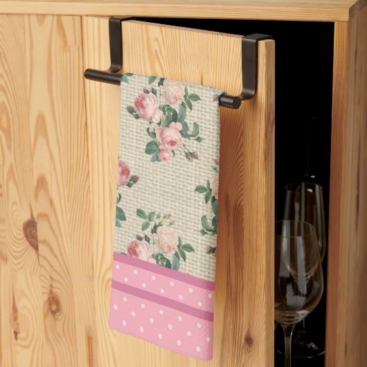 Antique Cottage Roses and Pink Polka Dots Theedoek (Derde Gevouwen)