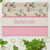 Antique Cottage Roses and Pink Polka Dots Theedoek (Gevouwen)