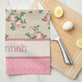 Antique Cottage Roses and Pink Polka Dots Theedoek (Quarter Fold)