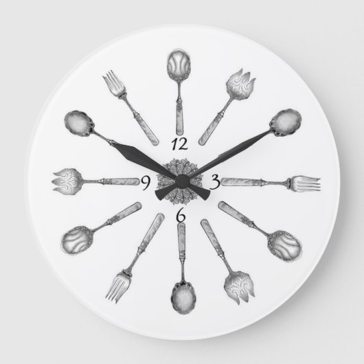 Antique Cutlery Wall Clock Grote Klok (Voorkant)