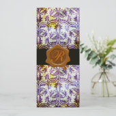 ANTIQUE DAMASK BRUINE WAS ZEGEL MONOGRAM, paars Kaart (Staand voorkant)