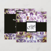 ANTIQUE DAMASK MONOGRAM, zwart wit paars, goud Kaart (Voorkant / Achterkant)