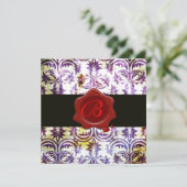 ANTIQUE DAMASK RODE WAX ZEGEL MONOGRAM, paars, zil Kaart (Staand voorkant)