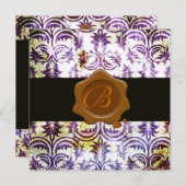 ANTIQUE DAMASK WAX ZEGEL MONOGRAM,paars,goud Kaart (Voorkant / Achterkant)