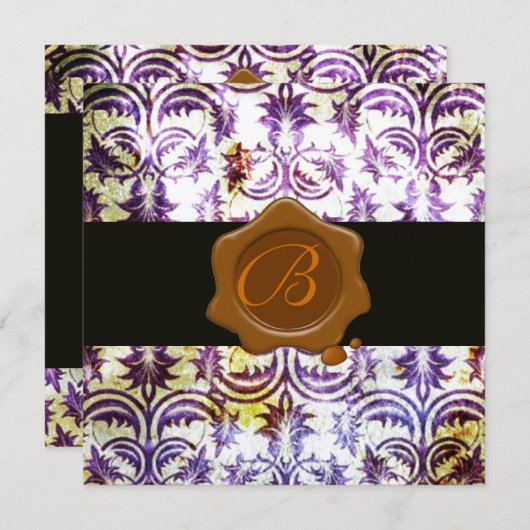 ANTIQUE DAMASK WAX ZEGEL MONOGRAM,paars,goud Kaart (Voorkant / Achterkant)