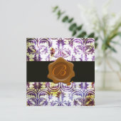 ANTIQUE DAMASK WAX ZEGEL MONOGRAM,paars,goud Kaart (Staand voorkant)