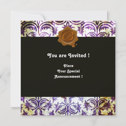 ANTIQUE DAMASK WAX ZEGEL MONOGRAM,paars,goud Kaart (Achterkant)