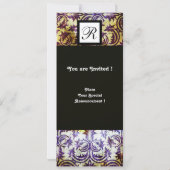 ANTIQUE DAMAST VIERKANT MONOGRAM, zwart paars, gou Kaart (Achterkant)