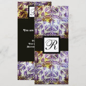 ANTIQUE DAMAST VIERKANT MONOGRAM, zwart paars, gou Kaart (Voorkant / Achterkant)