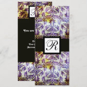 ANTIQUE DAMAST VIERKANTIG MONOGRAM, zwart paars, g Kaart (Voorkant / Achterkant)