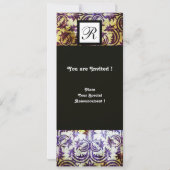 ANTIQUE DAMAST VIERKANTIGE MONOGRAM, zwart paars,  Kaart (Achterkant)