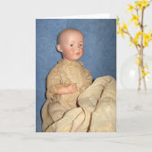 Antique Doll in Christening Gown Greeting Card Kaart (Gele Bloem)