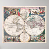 Antique Double-Hemisphere World Map Poster (Voorkant)