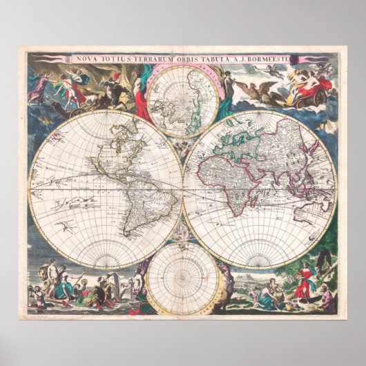 Antique Double-Hemisphere World Map Poster (Voorkant)